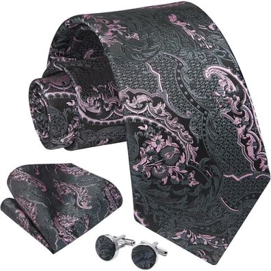 Enlision Herren Krawatten-Set Paisley Krawatte, Einstecktuch