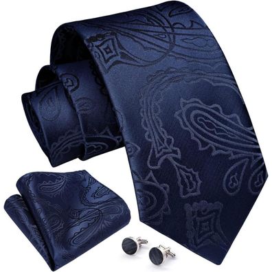 Enlision Herren Krawatten Set: Paisley Krawatte, Einstecktuch