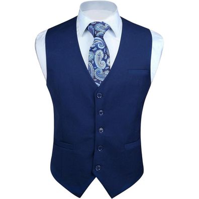 Enlision Herren Anzugweste Marineblau-1, elegant, einfarbig, mit Taschen, Gr
