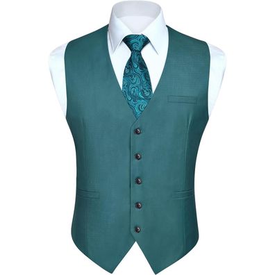 Enlision Herren Anzugweste Formell Einfarbig Elegant mit Taschen für Hochzeit