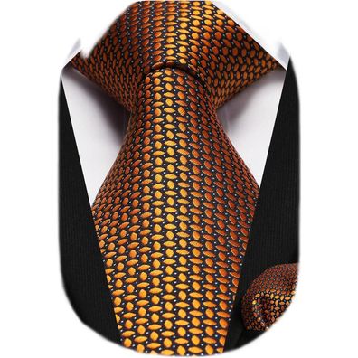 Hisdern Herren Krawatte & Einstecktuch Set - Gepunktet, Elegant, Orange