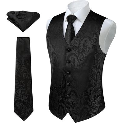 Enlision Herren Paisley Floral Jacquard Weste Krawatte Einstecktuch Set 3XL Gold