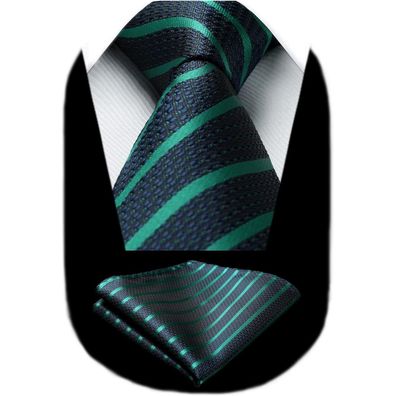 Hisdern Krawatten & Einstecktuch Set für Herren - Elegant Gepunktet, Blau