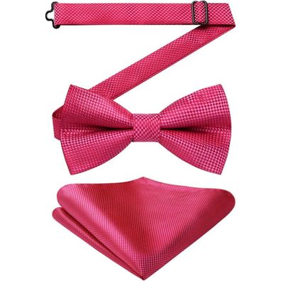 Enlision Herren Fliege mit Einstecktuch Set - Vorgebunden, Einstellbar, Rosa