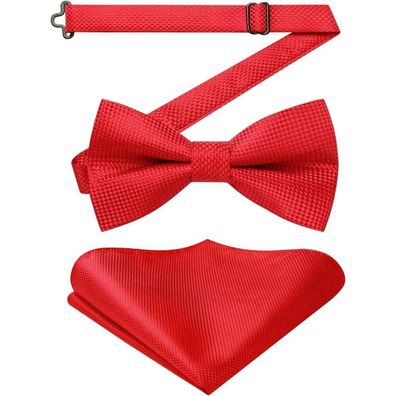 Enlision Herren Fliege mit Einstecktuch Set - Vorgebunden, Einstellbar, Rot
