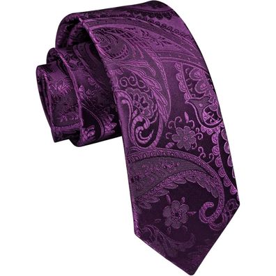 Enlision Schmale Herren Krawatte 6cm Lila Paisley - Perfekt für Business und