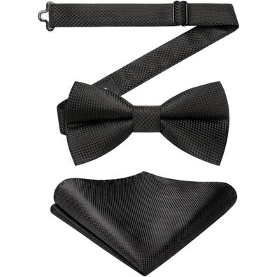 Enlision Herren Fliege mit Einstecktuch Set - Vorgebunden, Einstellbar, Schwarz