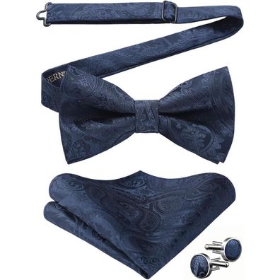 Hisdern Herren Paisley Fliege, Einstecktuch und Manschettenknöpfe Set