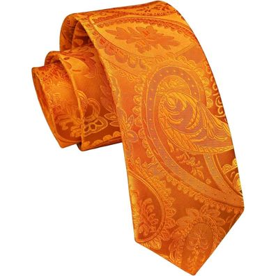 Enlision Schmale Herren Krawatte 6cm Orange Paisley - Perfekt für Business und
