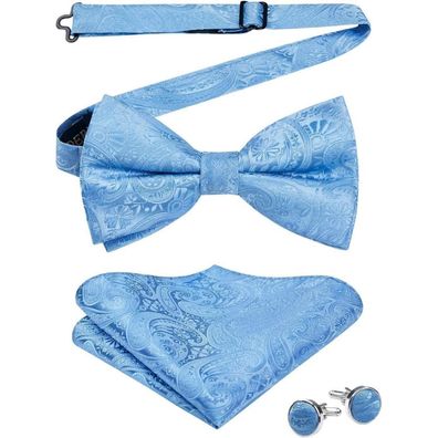 Hisdern Herren Paisley Fliege, Einstecktuch und Manschettenknöpfe Set