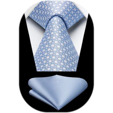 Hisdern Herren Krawatte mit Einstecktuch Set, klassisch Hahnentritt Business
