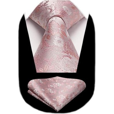 Hisdern Krawatten-Set für Herren: Florale Seidenkrawatte und Einstecktuch in