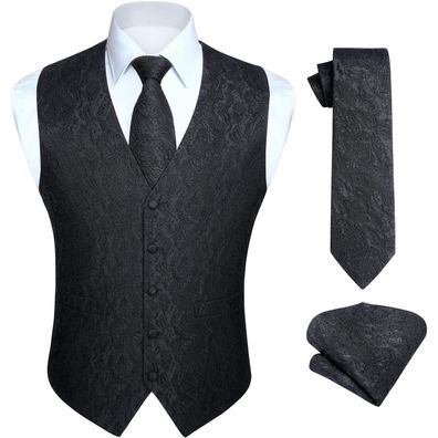 Enlision Herren Anzugweste Set mit Paisley Floral Jacquard Krawatte und