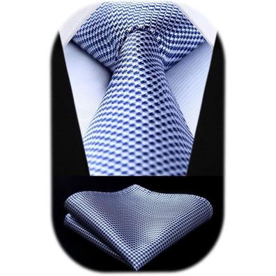 Hisdern Krawatten Set für Herren: Marineblau/Weiß Hahnentritt Krawatte mit