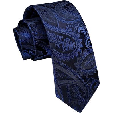 Enlision Schmale Herren Krawatte 6cm Marineblaues Paisley - Perfekt für