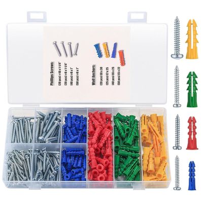 Bjbjjiu 265-teiliges Schrauben & Dübel Set für Trockenbau, Beton, Ziegel