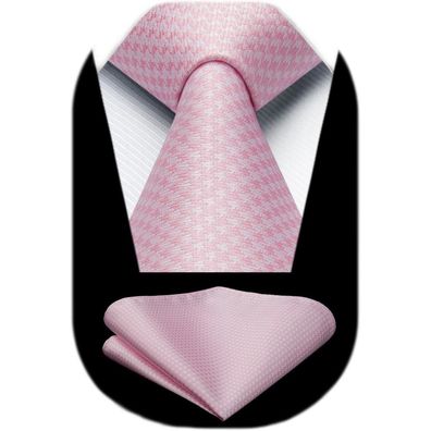 Hisdern Krawatten Set für Herren: Rosa & Weiß Hahnentritt Krawatte mit