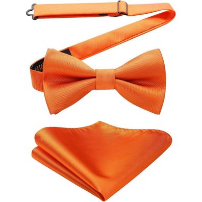 Hisdern Herren Fliege mit Einstecktuch Set, vorgebunden, einfarbig orange, für