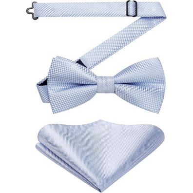 Enlision Herren Fliege mit Einstecktuch Set - Vorgebunden, Einstellbar, Hellblau