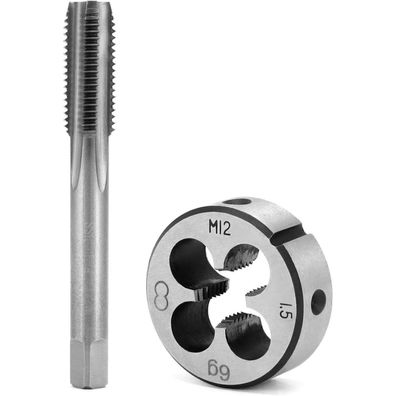 QWORK M12 * 1.5mm Gewindebohrer und Schneideisen Set für Bohrmaschinen, CNC und