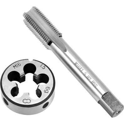 QWORK M16x1.5mm Gewindebohrer und Schneideisen Set