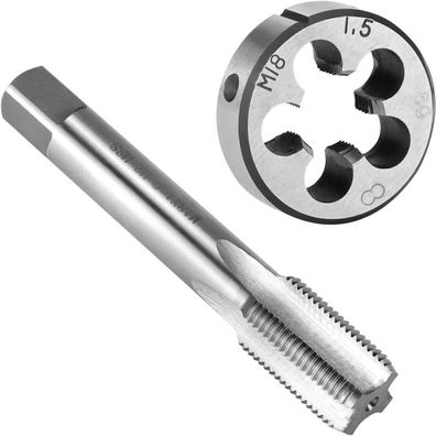 QWORK Gewindebohrer und Schneideisen Set M18x1.5mm für Bohrmaschine, CNC