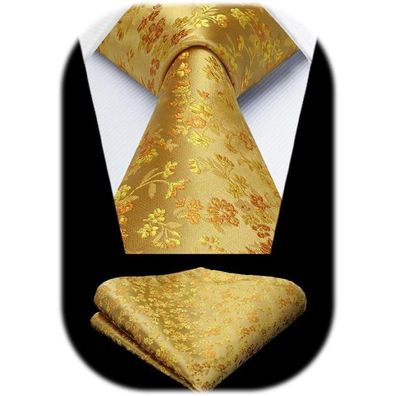 Hisdern Herren Krawatte und Einstecktuch Set - Floral Seide für Hochzeit