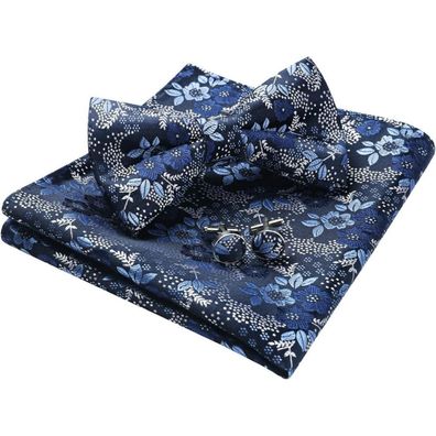 Hisdern Herren Paisley Fliege, Einstecktuch und Manschettenknöpfe Set