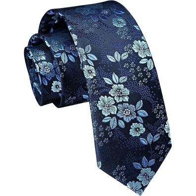 Enlision Schmale Herren Krawatte 6cm - Klassisch, Blau mit Blumenmuster, ideal