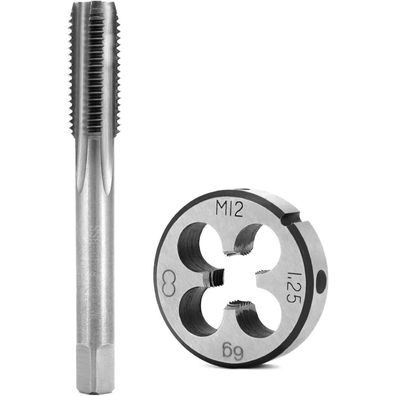 QWORK Gewindebohrer M12x1.25mm Set mit Schneideisen für Bohrmaschinen, CNC und