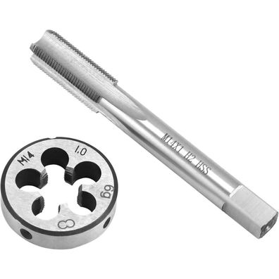 QWORK Maschinengewindebohrer M14x1.0mm und Schneideisen Set aus
