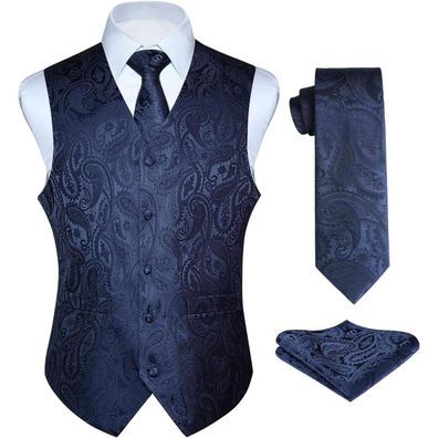 Enlision Herren Anzugweste mit Krawatte und Einstecktuch, Paisley Floral