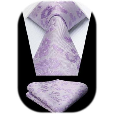 Hisdern Herren Krawatte und Einstecktuch Set, florales Design aus Seide, für