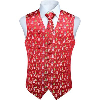 Enlision Herren Weihnachtsweste mit Krawatte und Einstecktuch - Festlich Rot