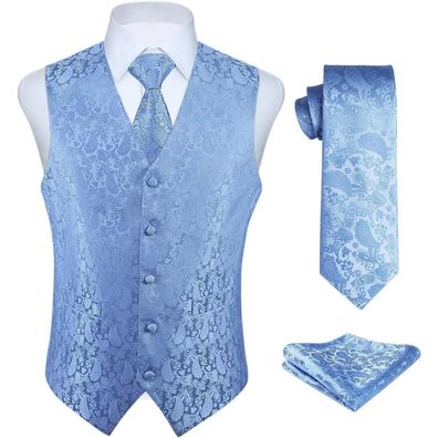Enlision Herren Anzugweste Set Blau M - Paisley Floral Jacquard mit Krawatte