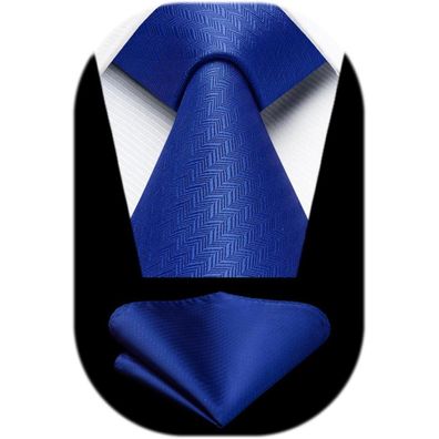 Hisdern Herren Krawatte mit Einstecktuch, klassisches Hahnentritt-Muster, blau