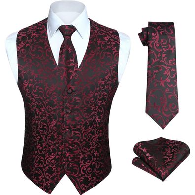 Enlision Herren Anzugweste Set mit Paisley-Muster, Krawatte und Einstecktuch