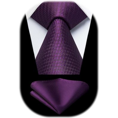 Hisdern Herren Krawatte mit Einstecktuch Set - Klassisch Plaid Hahnentritt