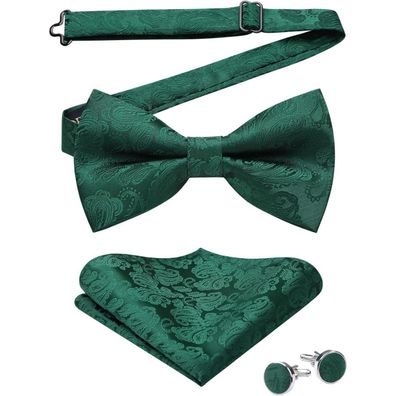 Hisdern Herren Paisley Fliege, Einstecktuch & Manschettenknöpfe Set