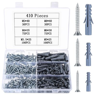 MYHongLe 410-teiliges Dübel- und Schrauben-Set für Beton, Gipskarton und mehr