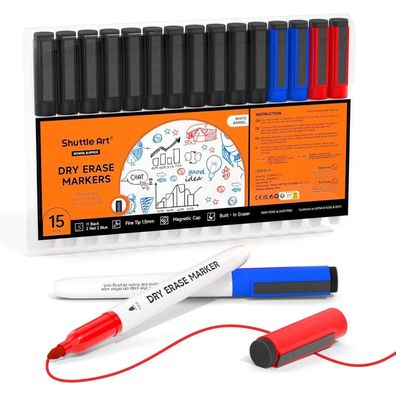 Shuttle Art Whiteboard Marker Set, 15 magnetische Stifte in 3 Farben