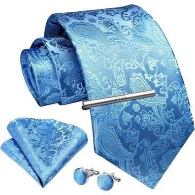 Enlision Herren Krawatten-Set mit Einstecktuch, Krawattenklammer und
