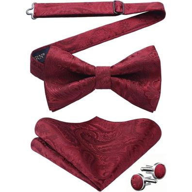 Hisdern Herren Paisley Fliege, Einstecktuch und Manschettenknöpfe Set