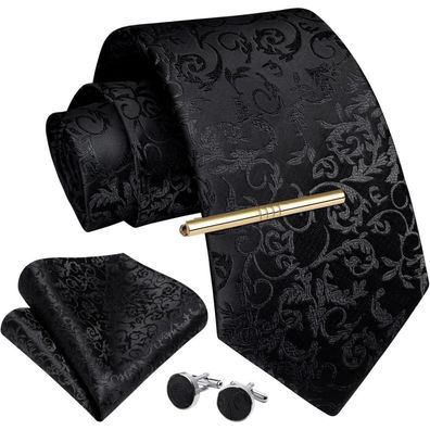 Enlision Herren Krawatten-Set mit Einstecktuch, Krawattenklammer und