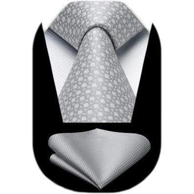 Hisdern Herren Krawatte mit Einstecktuch Set, Klassisch Plaid Hahnentritt