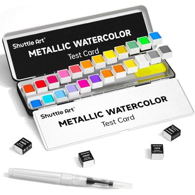 Shuttle Art Metallic Aquarellfarben Set, 24 Metallic Wasserfarben mit
