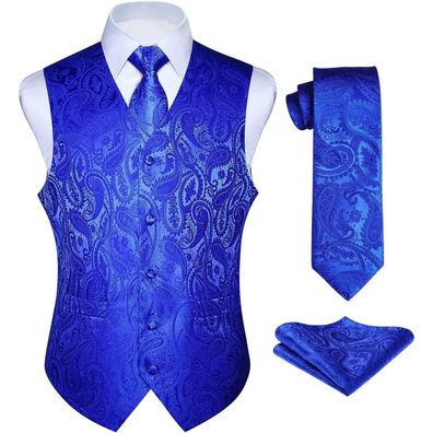 Enlision Herren Anzugweste mit Krawatte und Einstecktuch, Paisley Floral