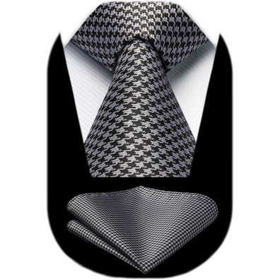 Hisdern Herren Krawatten Set mit Einstecktuch, Klassisch Plaid Hahnentritt