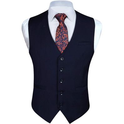 Enlision Herren Anzugweste Formell Elegant Navy Blau V-Ausschnitt mit Taschen