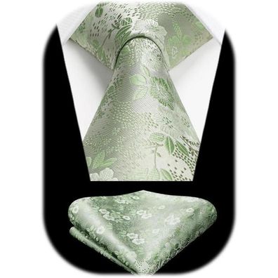 Hisdern Krawatte und Einstecktuch Set für Herren, Seide, floral, Z-salbei Grün